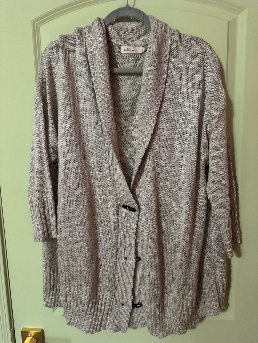 Millibon Marled Taupe Shawl Collar Button Cardigan